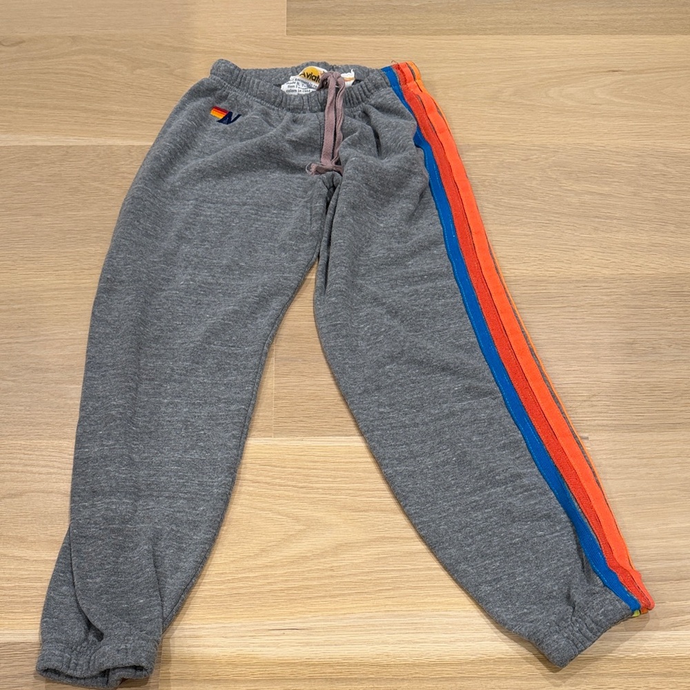 Aviator Nation Gray Sweatpants with Orange & Blue Side Stripes